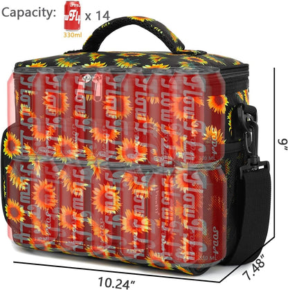 FlowFly Insulated Reusable Lunch Bag Adult Large Lunch Box for Women and Men with Adjustable Shoulder Strap,Front Zipper Pocket and Dual Large Mesh Side Pockets,Cherry - Colors B