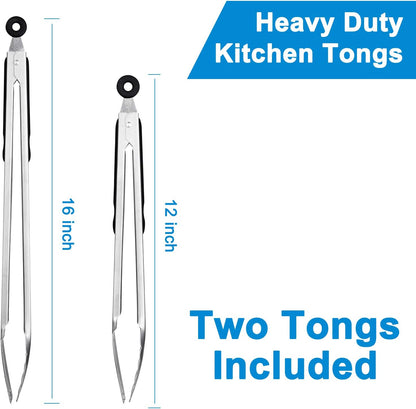 16-inch & 12-Inch Grill Tongs for Cooking BBQ Heavy Duty Extra Long Grilling Tongs, Premium Set 2 pack