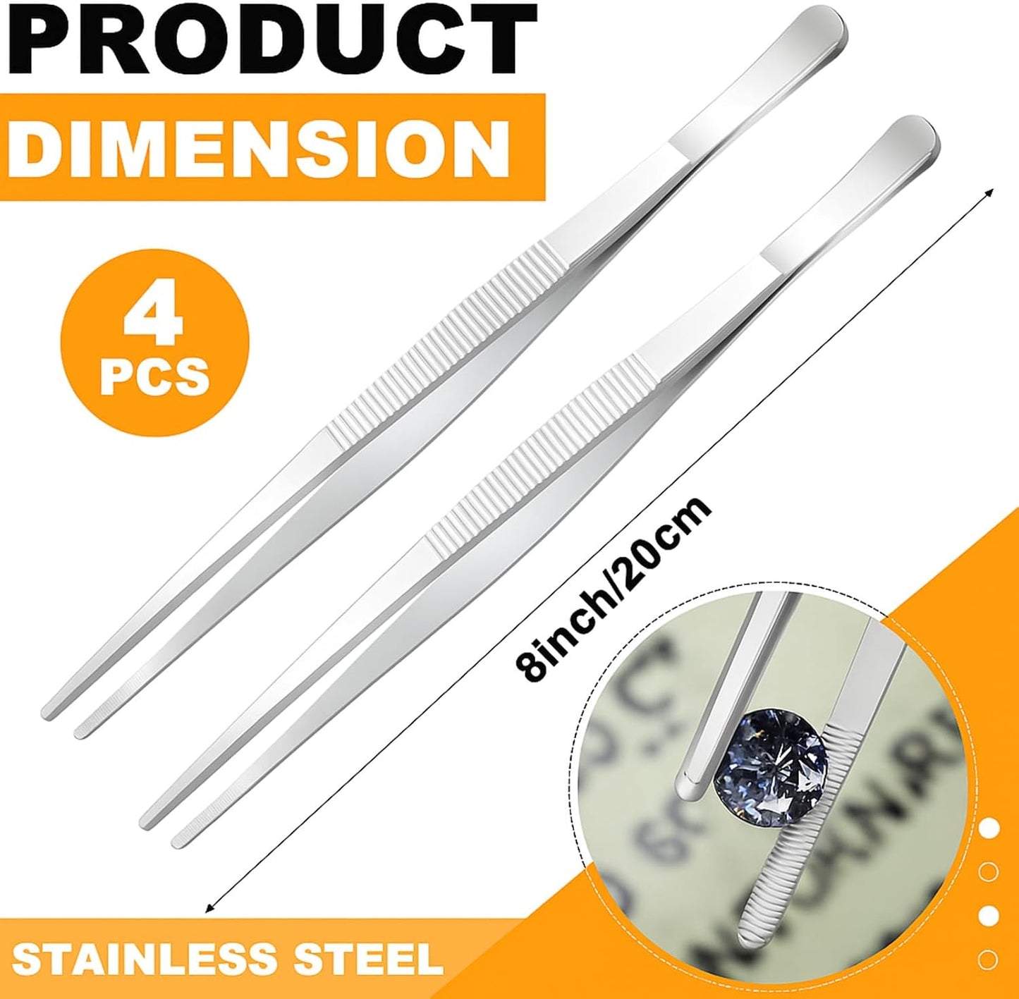 Yaomiao 4 Packs 12 Inch Bar Tweezers Silver Cocktail Tongs Long Garnish Tweezers Stainless Steel Bartender Kitchen Cooking Tongs for Cocktail Food Fruit Korean BBQ Bartender Chef, Multi-use