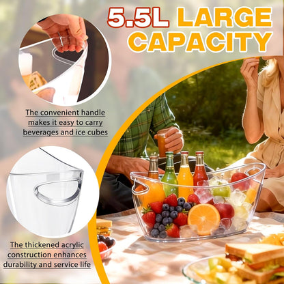 Ice Bucket 2 Pcs, Clear Acrylic Ice Buckets for Parties, Plastic Beverage Tub & Champagne Bucket for Mimosa Bar Supplies, 5.5L Buckets Tub for Drinks Beer Cocktails Sparkling Wine, 17 * 7.8 inch