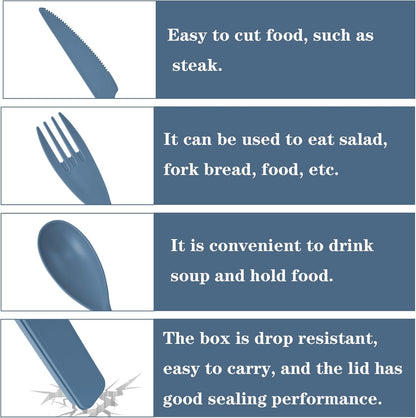Reusable Utensils Set with Case, 4 Sets Wheat Straw Travel Cutlery Set, Portable Spoon Knife Fork Chopsticks Lunch Box Utensil Set for Kids Adults