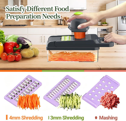 12-in-1 Vegetable Chopper 7 Blades, Veggie Cutter with Handle, Black/White