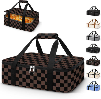 Coobiiya Insulated Casserole Carrier,Lasagna Lugger Tote Keeps Food Hot or Cold,Thermal Lunch Bag Warmer & Cooler Carrier Bag,Portable Tote Bag Fits 9" x 13" Baking Dish for Picnic and Cookout