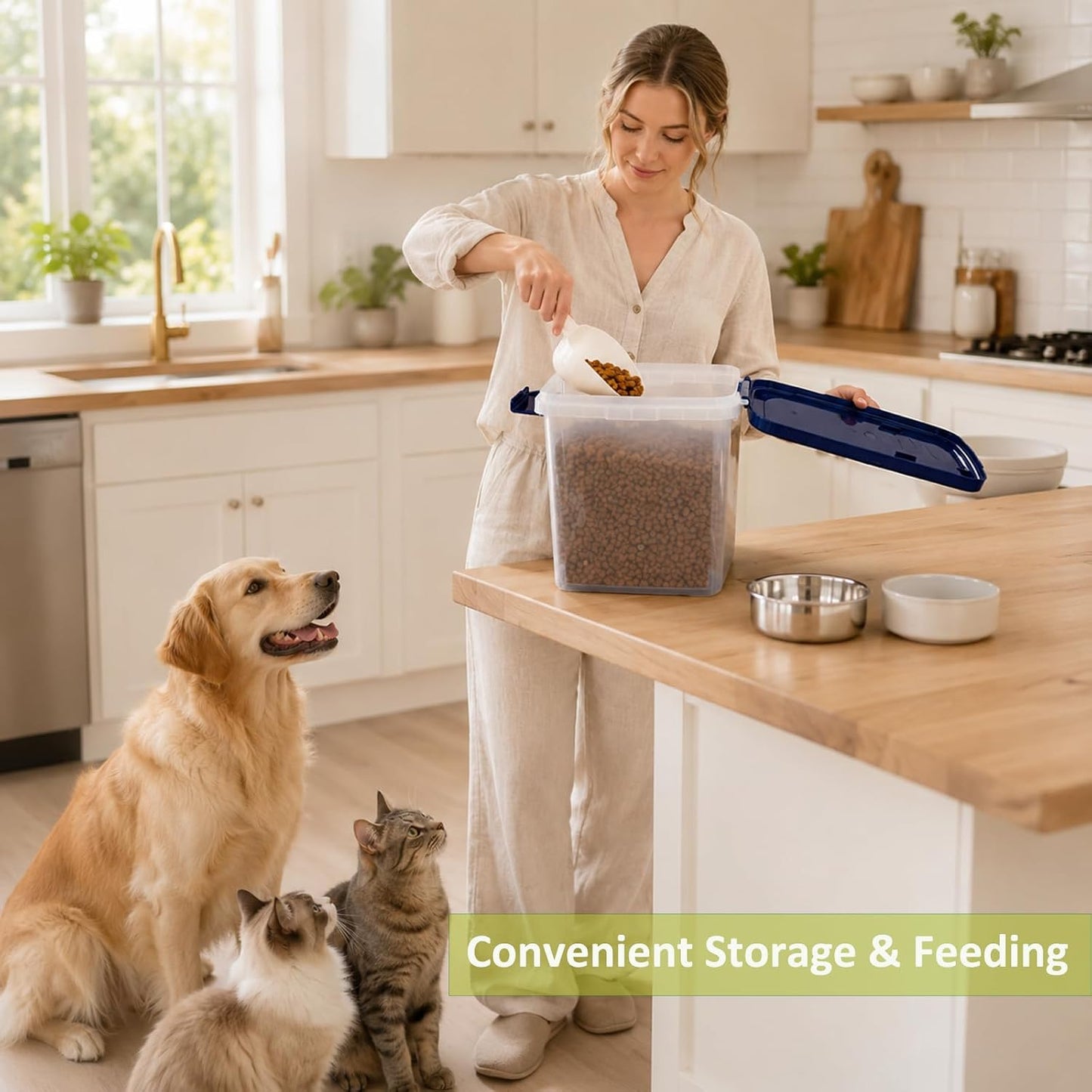 2 Lbs Small Cat Dog Food Storage Container for Bird Seed, Pet Food, 2 Pack | 2QT Versatile Dry Food Bin Portable Dispenser with Wide-Mouth Pour Spout for Rice, Flour, Cereal, Storage and Organization