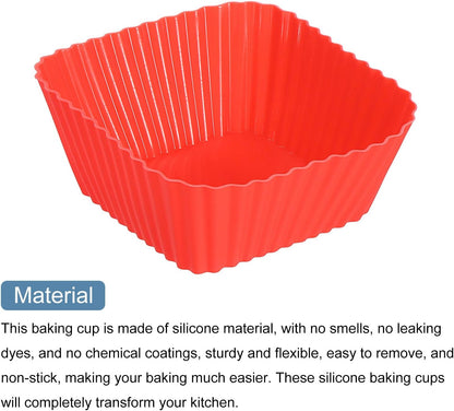 uxcell 18Pcs Silicone Cupcake Baking Cups, Silicone Muffins Liners Non-Stick Square Baking Cups, for Cooking Eggs Baking Muffins and Make a Cake(Pink)