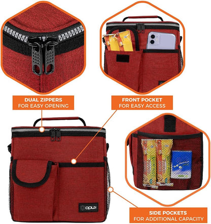 opux Insulated Lunch Bag for Men Women, Leakproof Black Lunch Box for Work, Portable Soft Lunch Cooler Bag with Shoulder Strap, Adult Lunchbox Lunch Pail for Kid Boy Girl School, 14 Can/8L