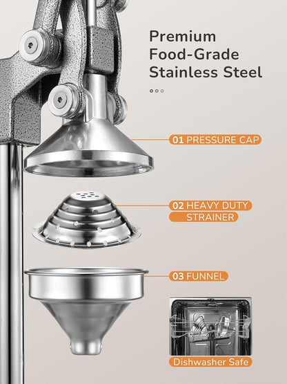 QCen Manual Citrus Juicer Cast Iron Heavy Duty Orange Press