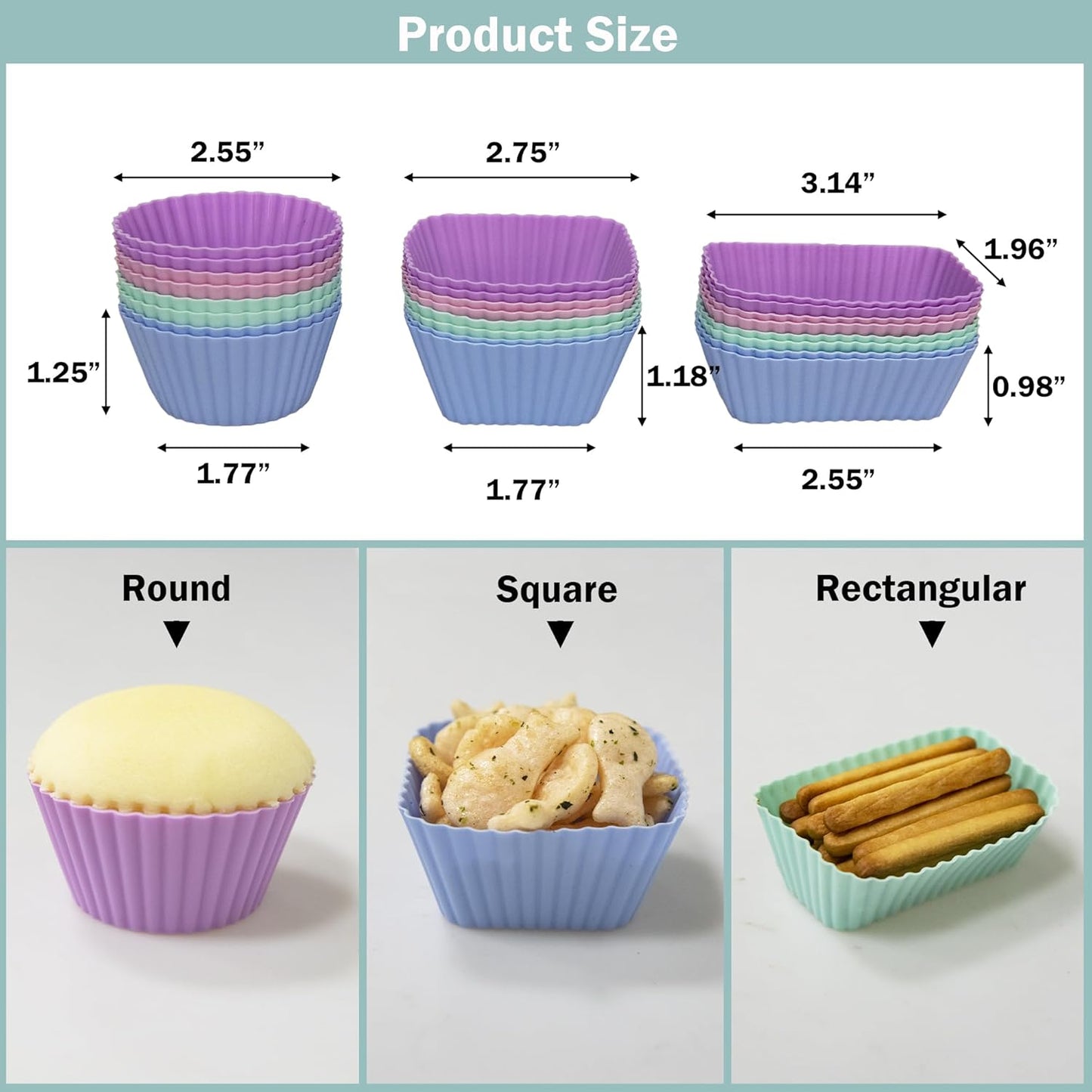 Silicone Cupcake Liners Lunch Box Dividers，Non-Stick Silicone Muffin Cups, Bento Box Accessories for Kids (24Pcs: 4 Color)