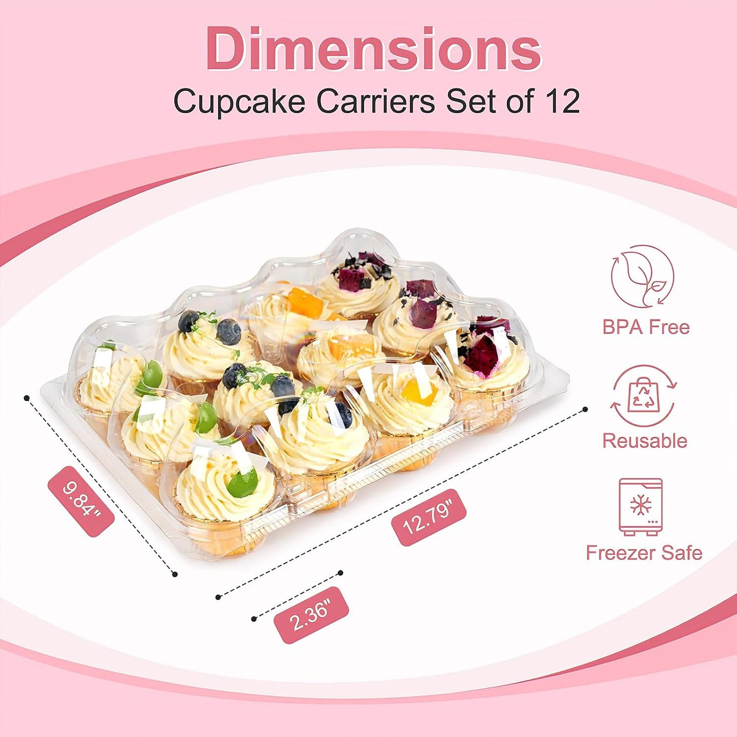 12 Count x 12 Sets Cupcake Carrier With 150 Pack Liners, Stackable Plastic Cupcake Containers Boxes Holder with Tall Dome Lid, Disposable Cupcake Storage Trays