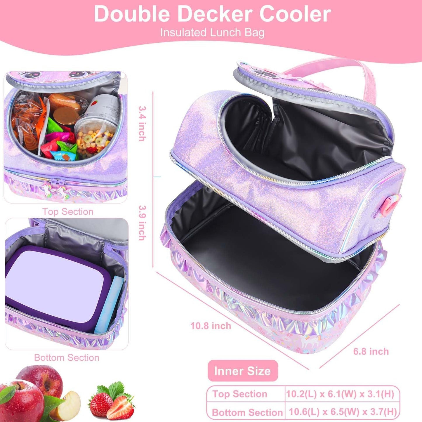 RHCPFOVR Kids Lunch Bag - Double - Decker Cooler Insulated Lunch Box for Boys Girls,Washable Lunch Bag with Strap and Reusable Toddler Lunchbox for School and Daycare