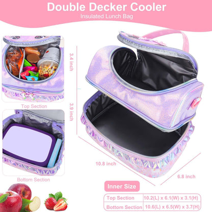 RHCPFOVR Kids Lunch Bag - Double - Decker Cooler Insulated Lunch Box for Boys Girls,Washable Lunch Bag with Strap and Reusable Toddler Lunchbox for School and Daycare
