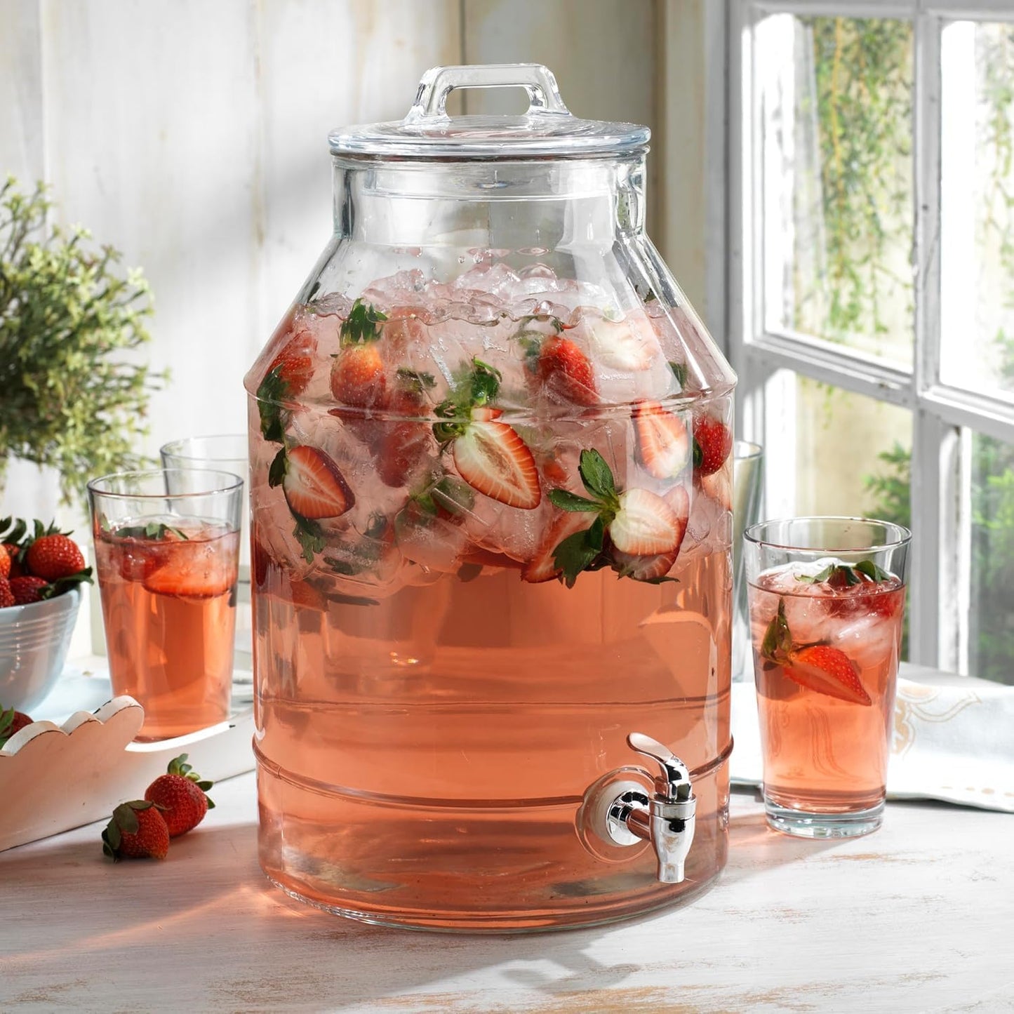 3 Gallon Glass Drink Dispenser with Metal Stand & Lid – Hammered Beverage Dispenser with Leakproof Spigot, Wide Mouth for Easy Fill – Ideal for Parties, Lemonade, Iced Tea, Sangria & More