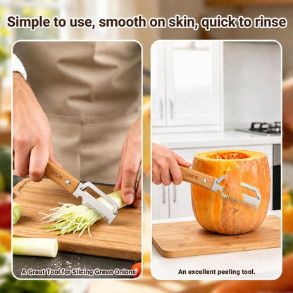 Multifunctional Vegetable Peeler 3 in 1 for Made of Stainless Steel Kitchen Tool Wooden Smooth Handle and Bottle Opener Potato Cucumber Orange Pumpkin Fruit (1PC)