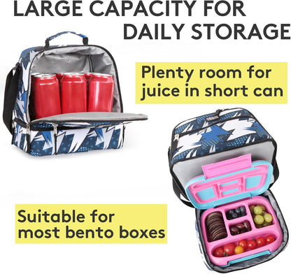 Tilami Lunch Bags Insulated Adjustable Strap Zipper, Two Compartments Cooler Bags, Bento Bags for Kids Toddlers (Blue)
