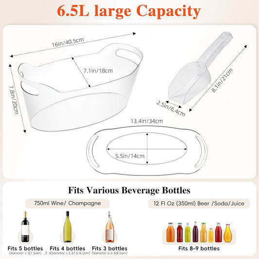2 PCS Ice Bucket for Parties, 6.5L Large Ice Bucket, 1.7 Gallon Champagne Bucket with 2 Scoops, Beverage Tub Mimosa Bar Supplies for Champagne, Beer, Cocktail