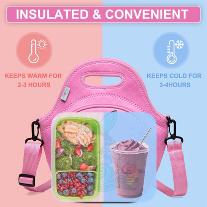 VASCHY Lunch Bag for Kids, Insulated Neoprene Lightweight Lunch Box Bag for Children Boys and Girls School Daycare Kindergarten Dinosaur