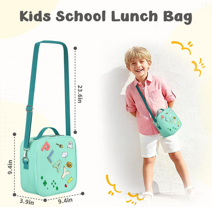Reusable Insulated Lunch Bag for Kids Teens & Adults with Adjustable Shoulder Strap - Large Durable Lunch Bag Tote for School Travel Picnic Work - Leakproof Design Lunch Carrier (Black -3D Dinosaur)