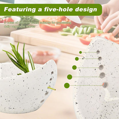 Herb Stripper Bowl, Resin Kitchen Herb Leaf Stripping Tool, 5‑Hole Speckled Bowl for Thyme, Basil, Rosemary, Parsley, Oregano, Cilantro, Kale, Collects Stripped Herb Leaves, Dishwasher Safe，White