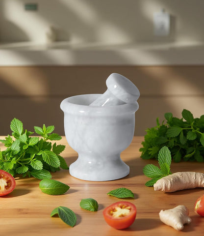 Mortar and Pestle Set – Large Stone Grinder with Polished Bowl & Non-Slip Base | Elegant Onyx Marble Kitchen Tool for Spices, Herbs & Guacamole
