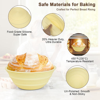 JOCXSPI Upgraded Thickened Silicone Banneton Proofing Baskets with Lids
