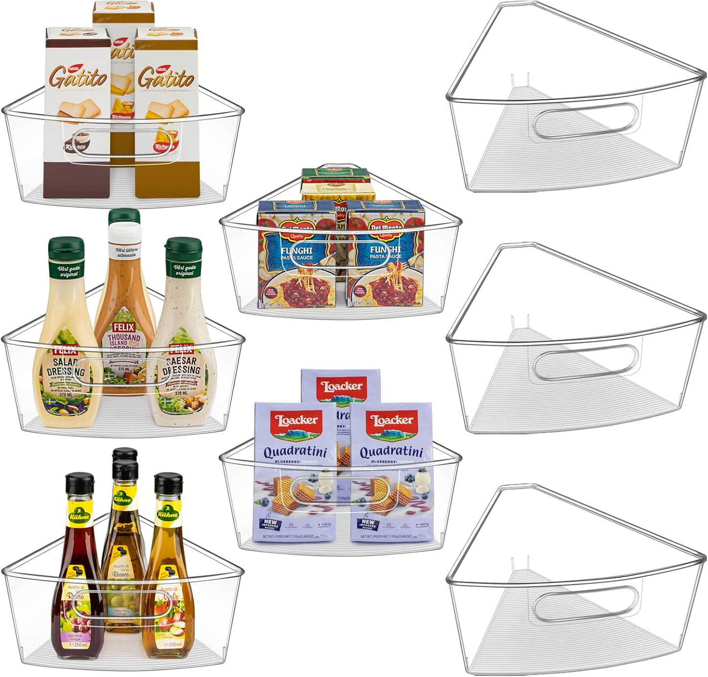 JEISSLIA Lazy Susan Cabinet Organizer Bins for 26"/ 28"/ 32" Diameter Corner Organizer, Plastic Cabinet Storage Bin, 1/8 Wedge - Food Safe, BPA Free, with Non-Slip Pads (for 26" Diameter, 6 Pack)