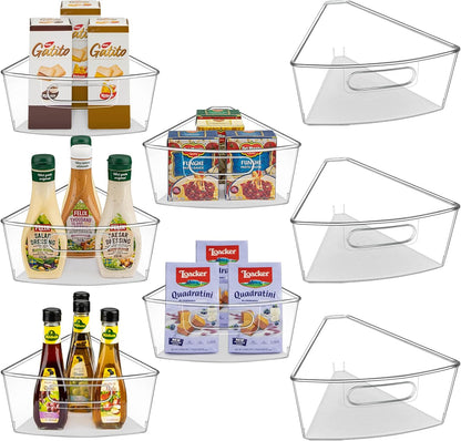 JEISSLIA Lazy Susan Cabinet Organizer Bins for 26"/ 28"/ 32" Diameter Corner Organizer, Plastic Cabinet Storage Bin, 1/8 Wedge - Food Safe, BPA Free, with Non-Slip Pads (for 26" Diameter, 6 Pack)
