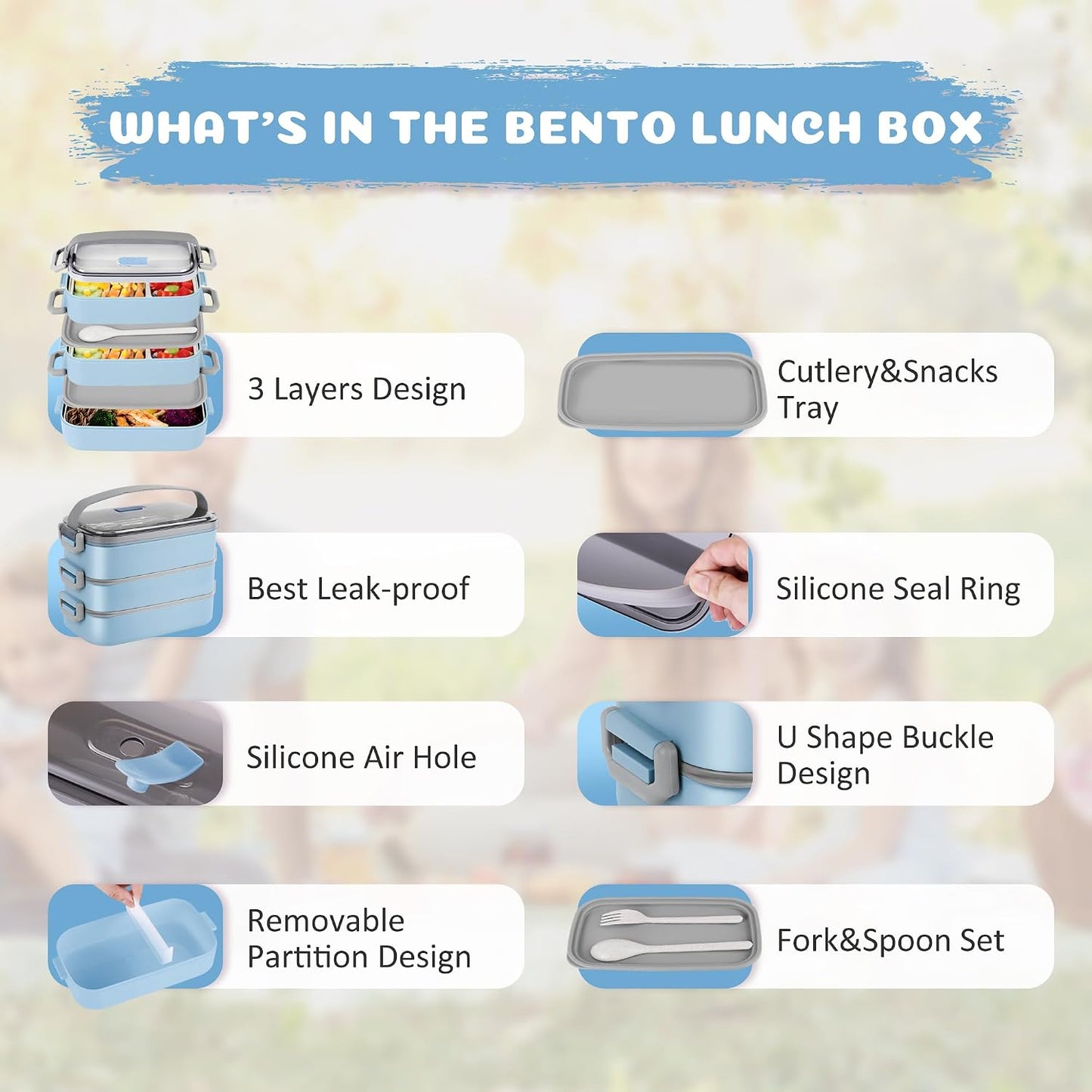 Stainless Steel Bento Box for Adults&Kids,Japanese Leakproof Lunch Box Divided Food Meal Storage Containers Set Stackable 2 Layer for Children School Picnic Beige