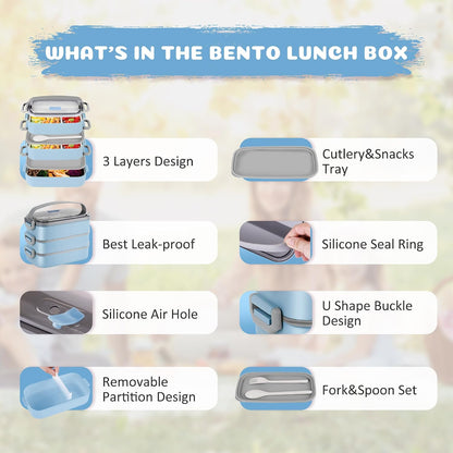 Stainless Steel Bento Box for Adults&Kids,Japanese Leakproof Lunch Box Divided Food Meal Storage Containers Set Stackable 2 Layer for Children School Picnic Beige
