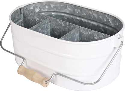 Galvanized Metal Caddy with 4 Compartments, Rustic Farmhouse Kitchen Picnic Utensil Holder, Multipurpose Storage Bin, Metal Garden Planters - 12 Inch - Antique Natural