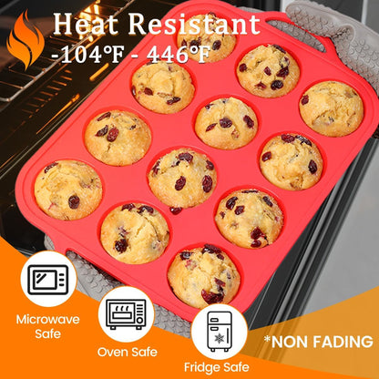 CAKETIME 12 Cups Silicone Muffin Pan - Nonstick Cupcake Pan 1 Pack Regular Size Silicone Mold for Baking