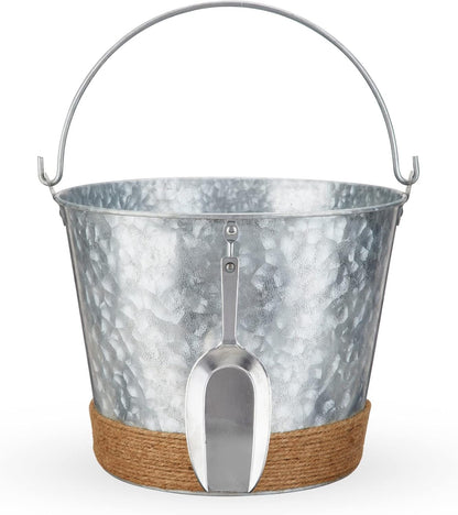 Twine Insulated Ice Bucket with Lid, Scoop & Handles for Beer, Wine, Champagne, Beverages, 1 Gal Galvanized Metal Bucket, Steel Ice Container for BBQs, Indoor & Outdoor Party Supplies, Bar Accessories