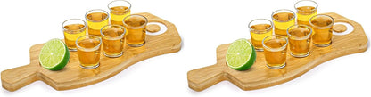 Tequila Shot Board and Glass Holder with 6 Shot Glasses, Bamboo Serving Tray Flight Board with Salt Rim, Tequila Gifts for Liquor, Club, Home, Bar, Party, Wedding, Housewarming, Christmas