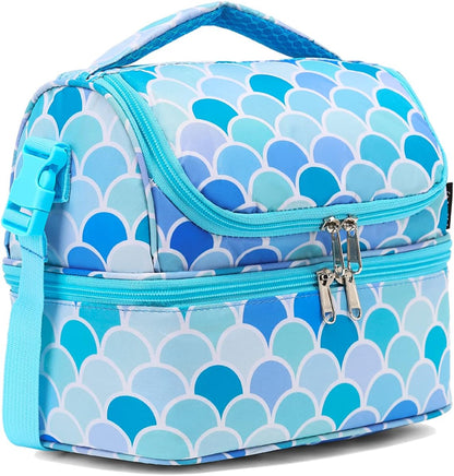 FlowFly Kids Double Decker Cooler Insulated Lunch Bag Large Tote for Boys, Girls, Men, Women, With Adjustable Strap, Unicorn