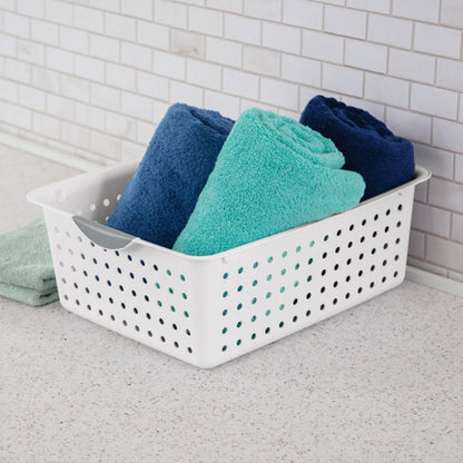Sterilite 6-Pack Medium Ultra Basket, Open Top Plastic Storage Organizer, White - Classic Baskets for Organizing Countertops, Pantry Shelves, Kitchen Cabinets, Laundry Rooms or Home Offices