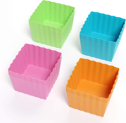 Bakerpan Silicone Square Baking Cups - Set of 12 Reusable Mini Cupcake Liners for Cupcakes, Brownies, Mini Cakes & Bento Boxes - 1.5" Square Molds - BPA-Free, Dishwasher Safe
