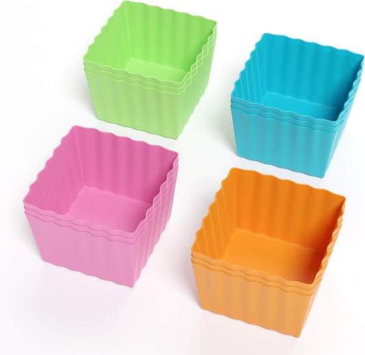 Bakerpan Silicone Square Baking Cups - Set of 12 Reusable Mini Cupcake Liners for Cupcakes, Brownies, Mini Cakes & Bento Boxes - 1.5" Square Molds - BPA-Free, Dishwasher Safe