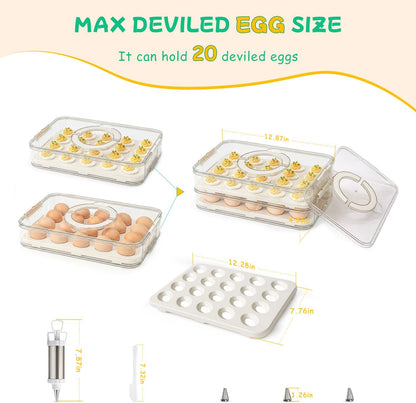 2 Pack Deviled Egg Containers with Lid, Durable Deviled Egg Platter, Fridge Portable Egg Tray with Lids for Party, Thickened Deviled Egg Carrier with Portable Insulated Bag and Piping Decorating Kit