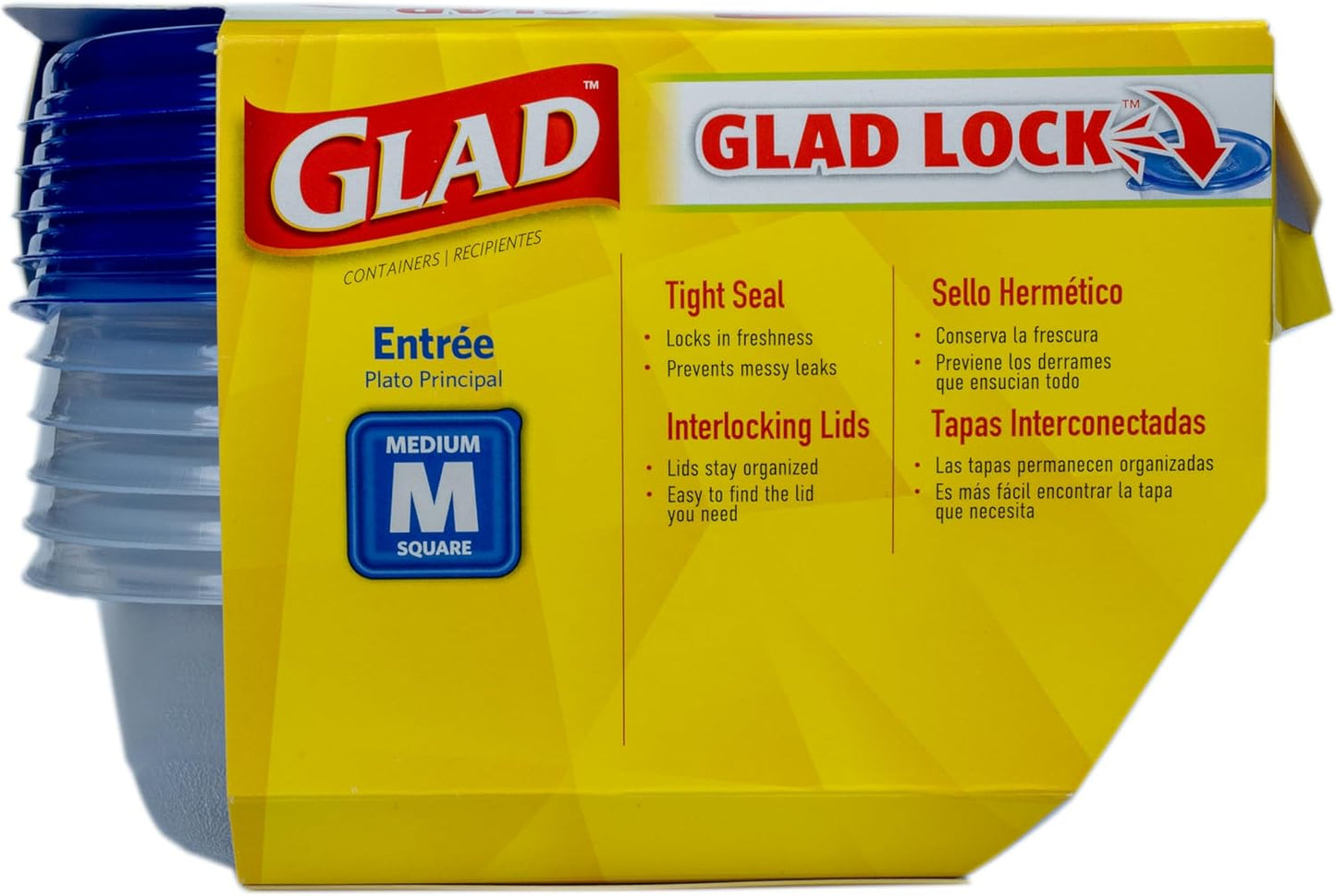 Glad GladWare Tall Entree Food Storage Containers with Lids, Large Square BPA Free Plastic for Meal Prep and Lunches, Lock Tight Seal, Microwave and Dishwasher Safe, 42 Oz, 3 Count