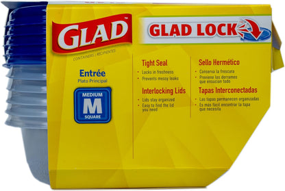 Glad GladWare Tall Entree Food Storage Containers with Lids, Large Square BPA Free Plastic for Meal Prep and Lunches, Lock Tight Seal, Microwave and Dishwasher Safe, 42 Oz, 3 Count