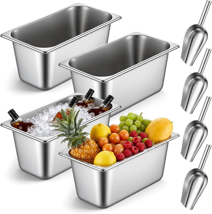 4 Sets Stainless Steel Ice Bucket with Scoop, 5.3l Wine Beer Champagne Bucket Stainless Steel Ice Cube Bin for Freezer for Parties Bar Picnics