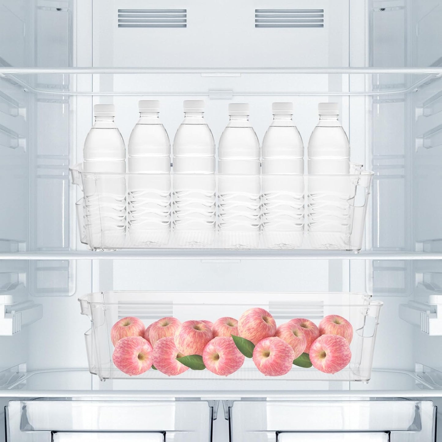 YOUNTHYE 6PCS 15inch Fridge Organizer Bins Breastmilk Freezer Storage Organizer Narrow Freezer Organizers Bins Long Clear Plastic Storage Bin for Pantry Plastic Storage Bin for Breast Milks, Freezer