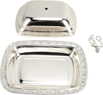 Stainless Steel Serving Tray, 7"x 5" Appetizer Plates with Swan Handle Lid, Fruit Dish Snack Serving Tray Decorative Dessert Platter Candy Holder for Wedding Home Birthday Party (Gold)