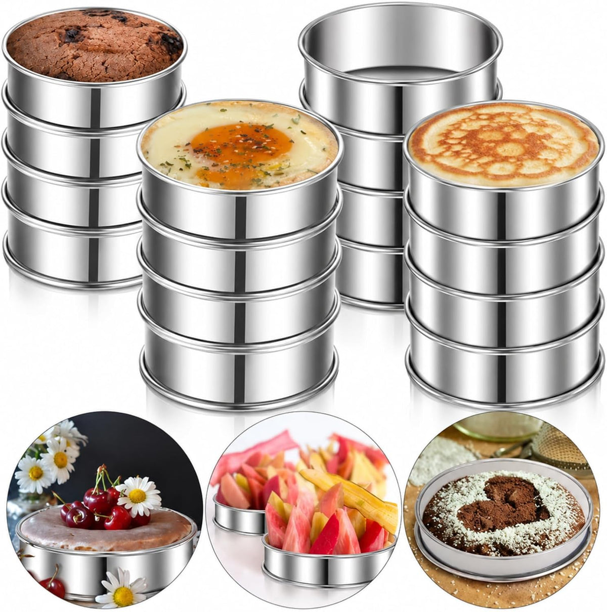 Boao 16 Pcs Cookie Rings for Baking English Muffin Ring Egg Mold, 3 Inch