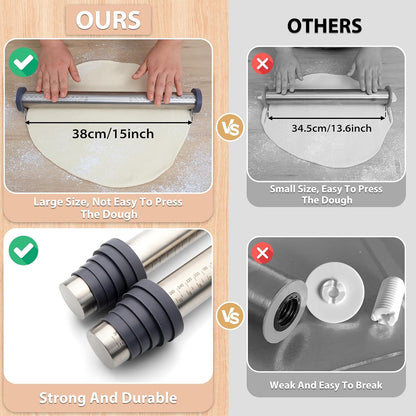 Adjustable Rolling Pin with Thickness Rings for Baking -Roller for Cake Pop