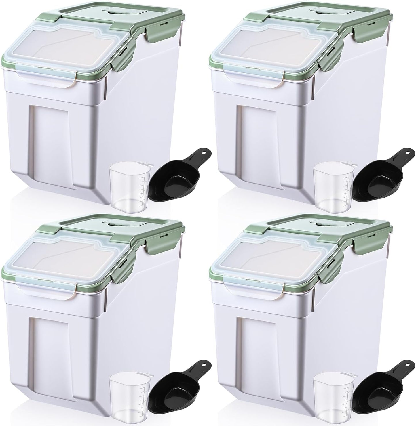 Sunnyray 4 Pcs 55 lbs Grain Rice Storage Container Flour Bin with Wheels Cup Leak Proof Pet Food Storage Boxes Seal Locking Lid Plastic Rice Containers Set for Cereal Flour Cat Dog Food (Blue)
