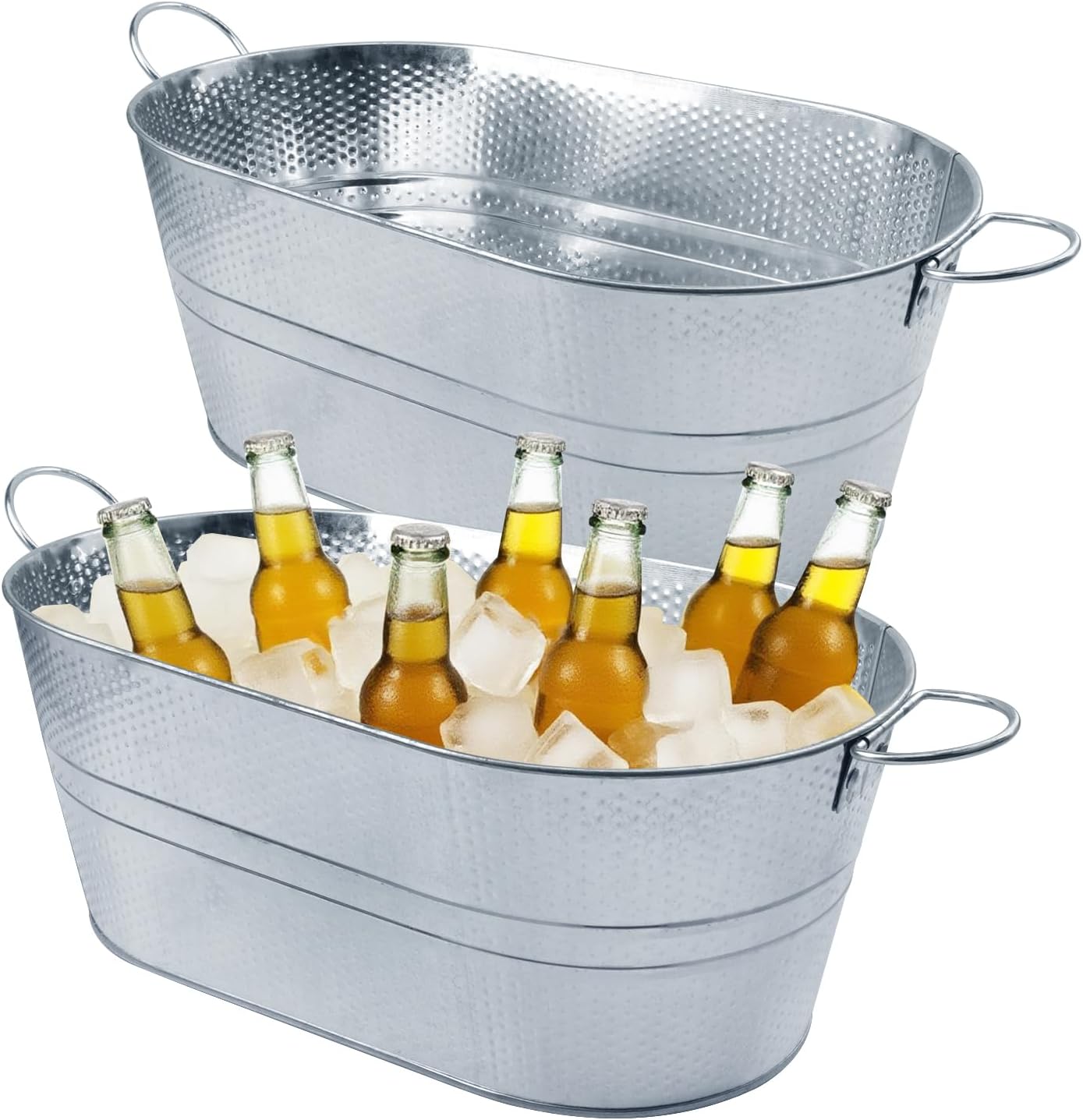 3 PCS 15.3 x 9 x 6 inches Black Metal Galvanized Tub with Handles, 3 Gallon Galvanized Beverage Tubs for Parties, Large Metal Drink Ice Buckets for Beer, Wine, Cocktails & Outdoor Events