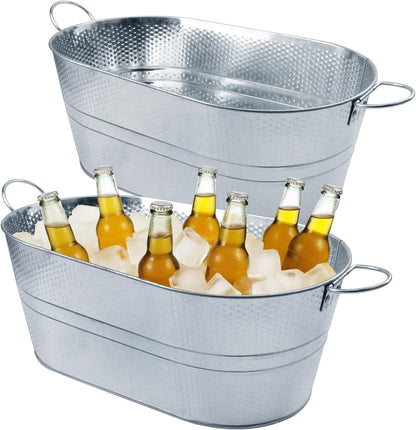 3 PCS 15.3 x 9 x 6 inches Black Metal Galvanized Tub with Handles, 3 Gallon Galvanized Beverage Tubs for Parties, Large Metal Drink Ice Buckets for Beer, Wine, Cocktails & Outdoor Events