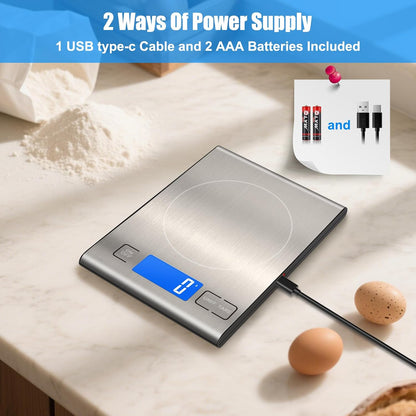 33lb Rechargeable Food Scale, Diyife 304 Stainless Steel Kitchen Scale