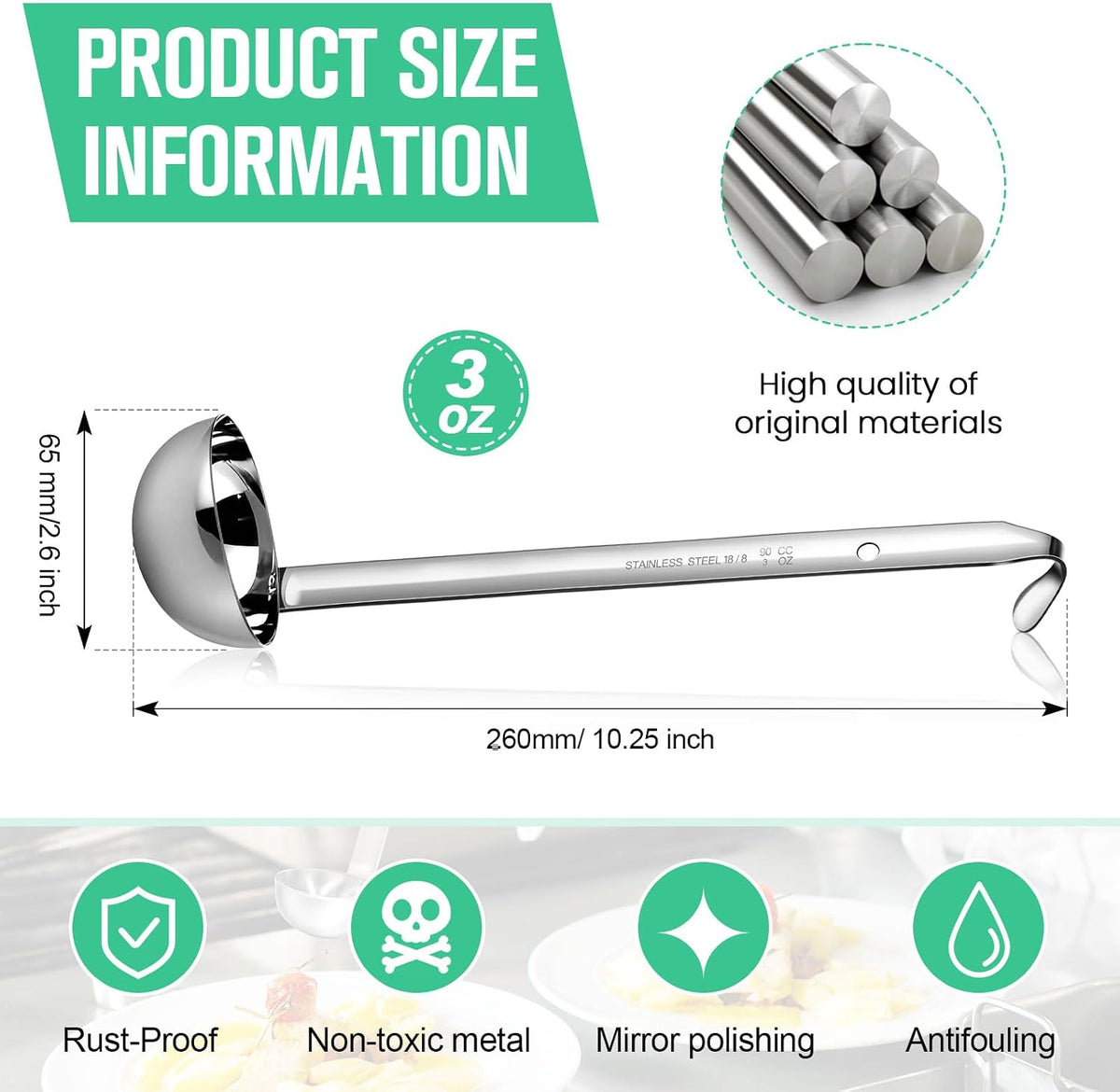 meekoo Stainless Steel Ladles Soup with Long Handle, 6oz