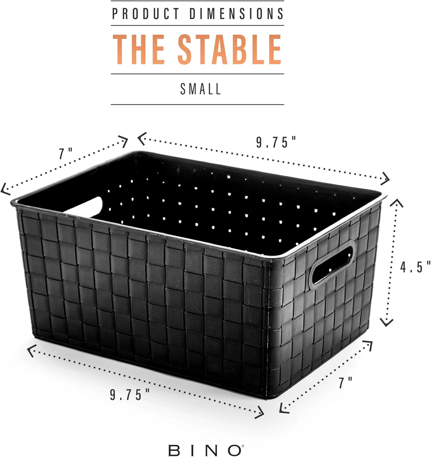 BINO | Plastic Storage Baskets Large - Black | THE STABLE COLLECTION | Multi-Use Storage | Rectangular Cabinet Organizer | Baskets For Organizing with Handles | Home Office Organization and Storage